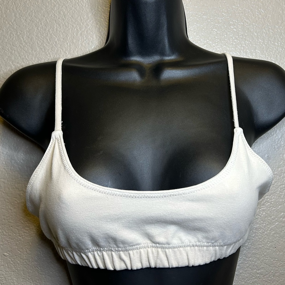Good American Essential Lounge Bra Cream Bandeau Sleepwear Bralette Sz 1